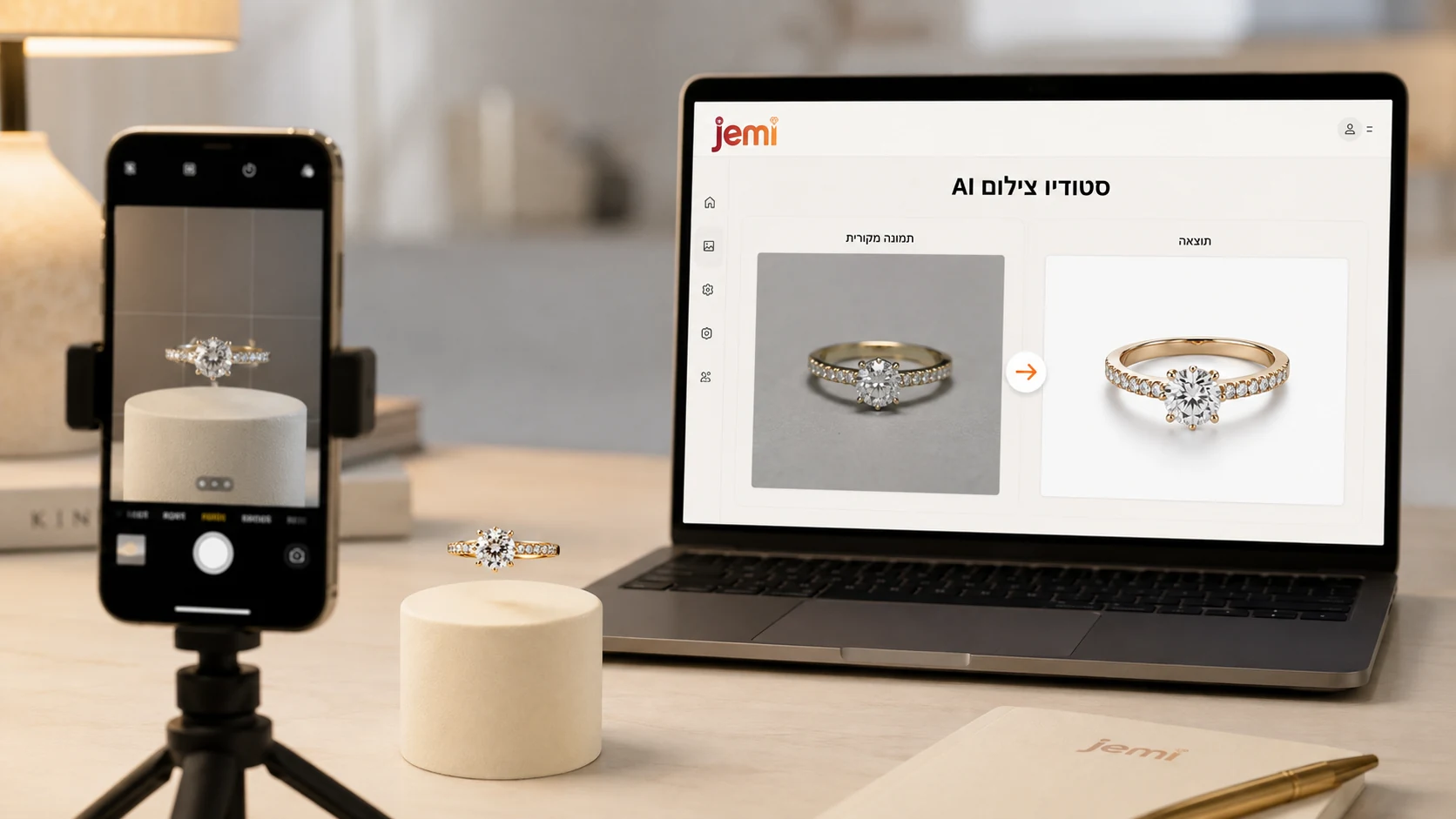 צילום תכשיטים עם AI: מתמונה פשוטה לתמונת קטלוג מקצועית